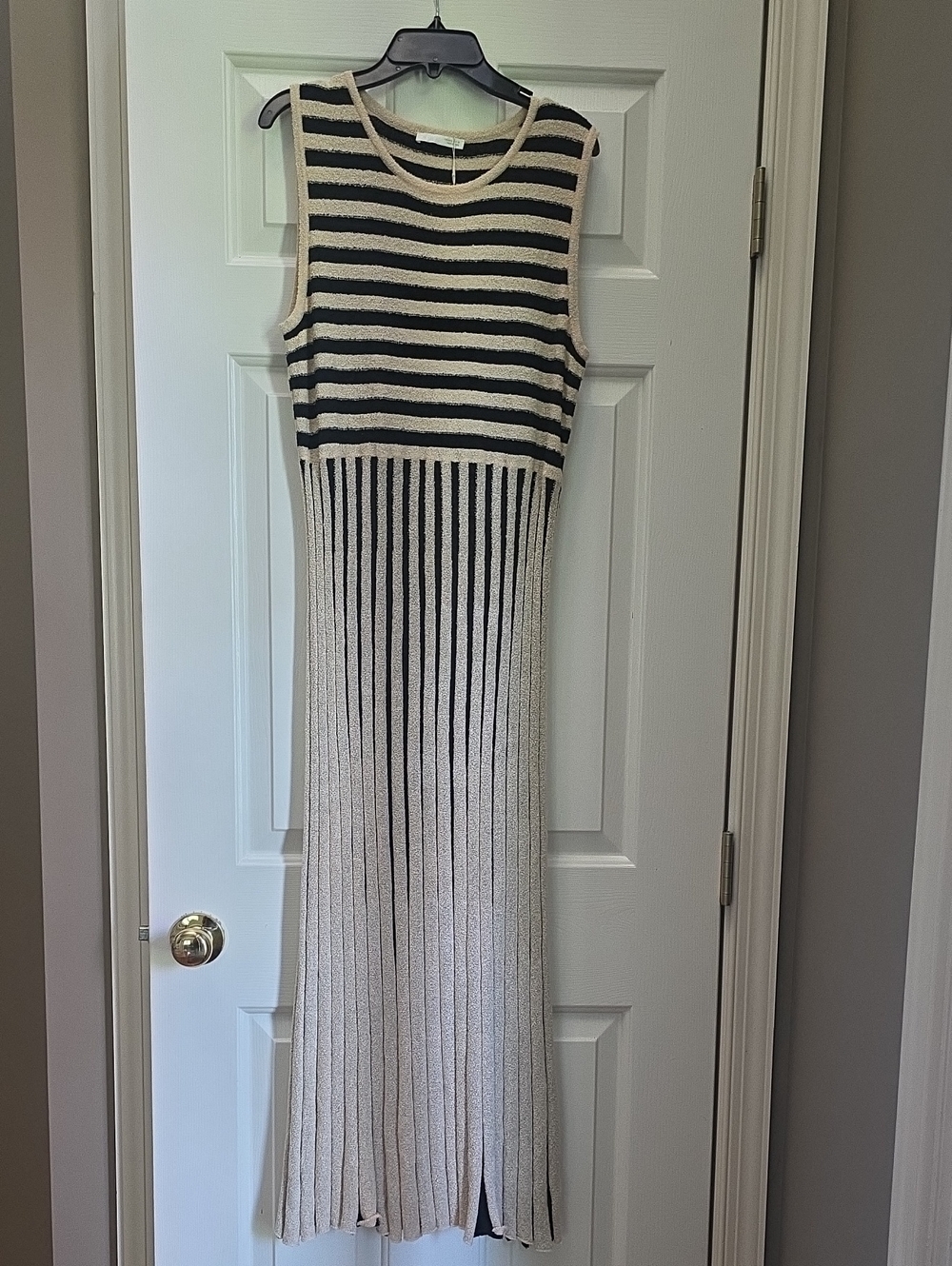 Zara Black and Cream Striped Sleeveless Maxi Dress